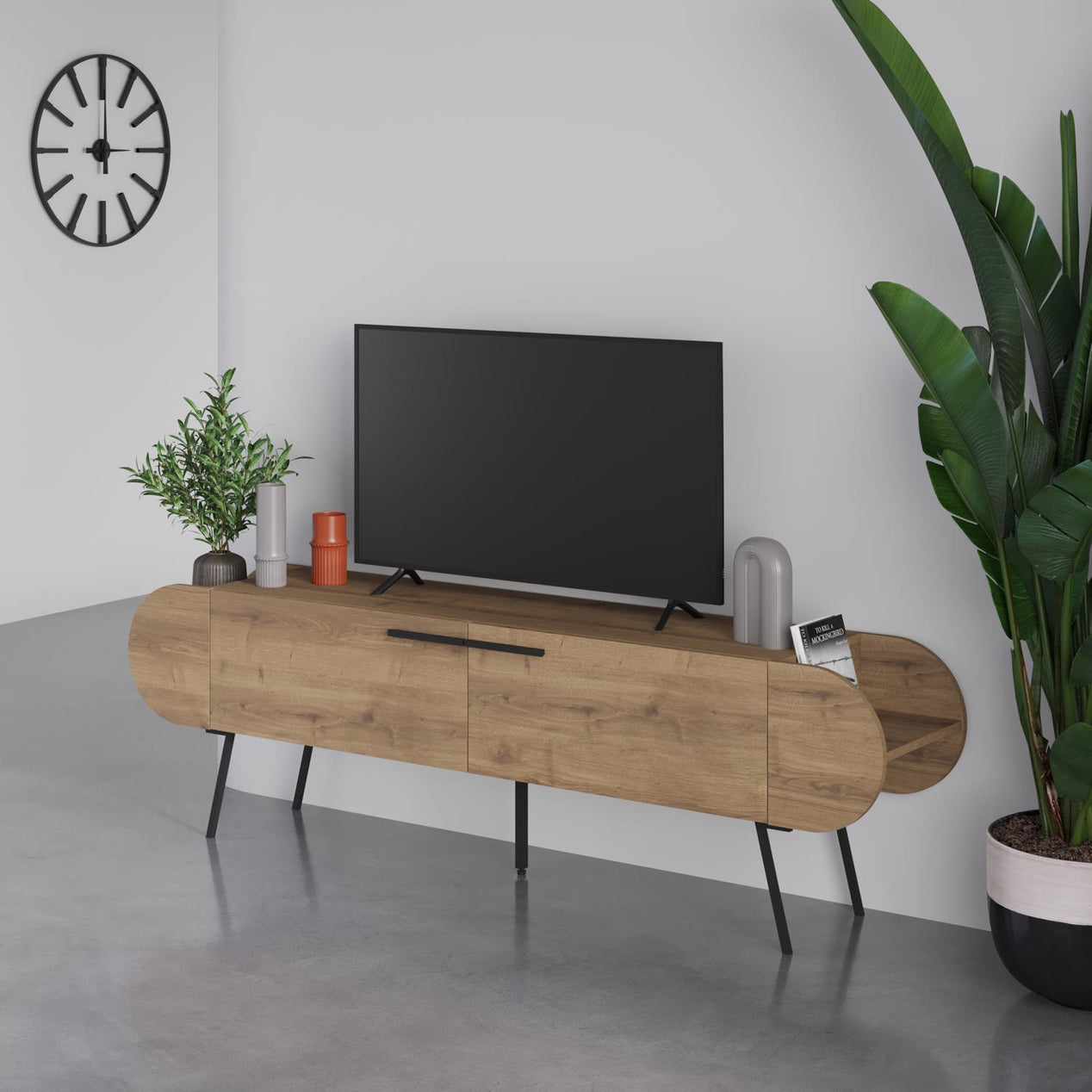 Capsule Modern TV Unit Multimedia Centre Dark Oak Effect with Storage