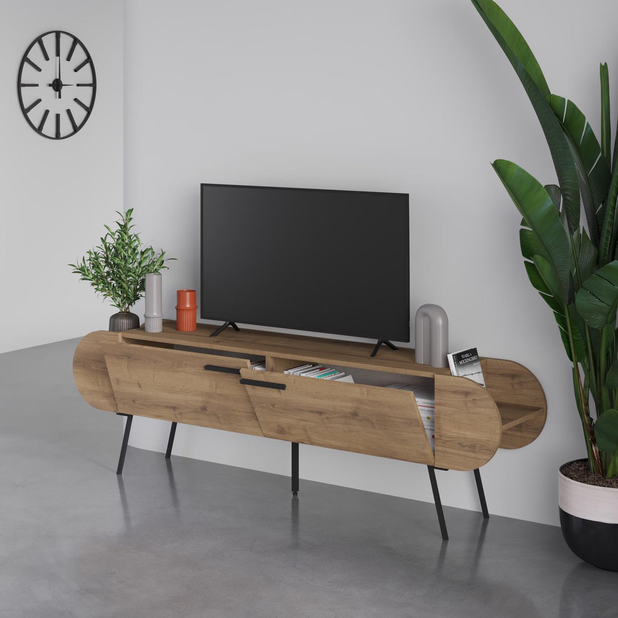 Capsule Modern TV Unit Multimedia Centre Dark Oak Effect with Storage