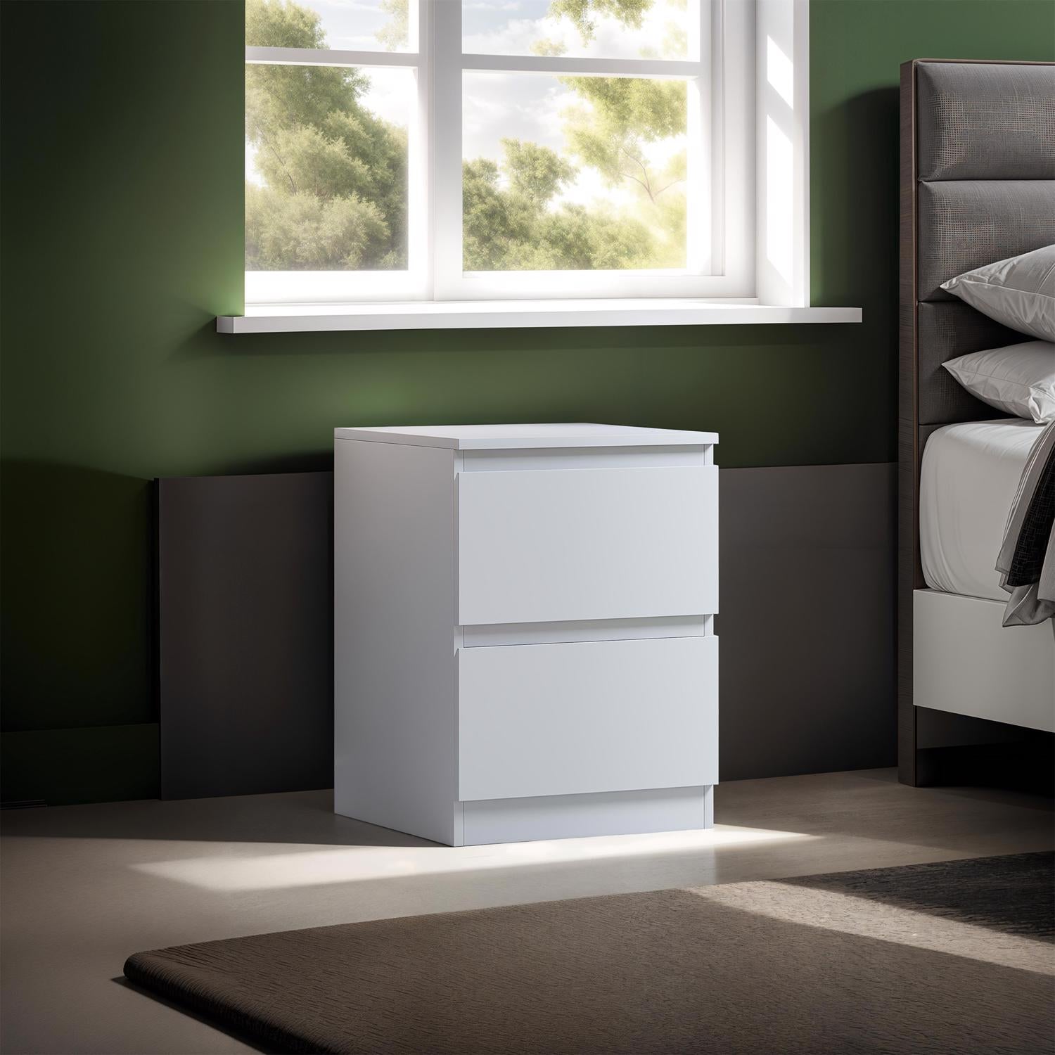 Pair Of Stora White 2 Drawer Bedside Tables