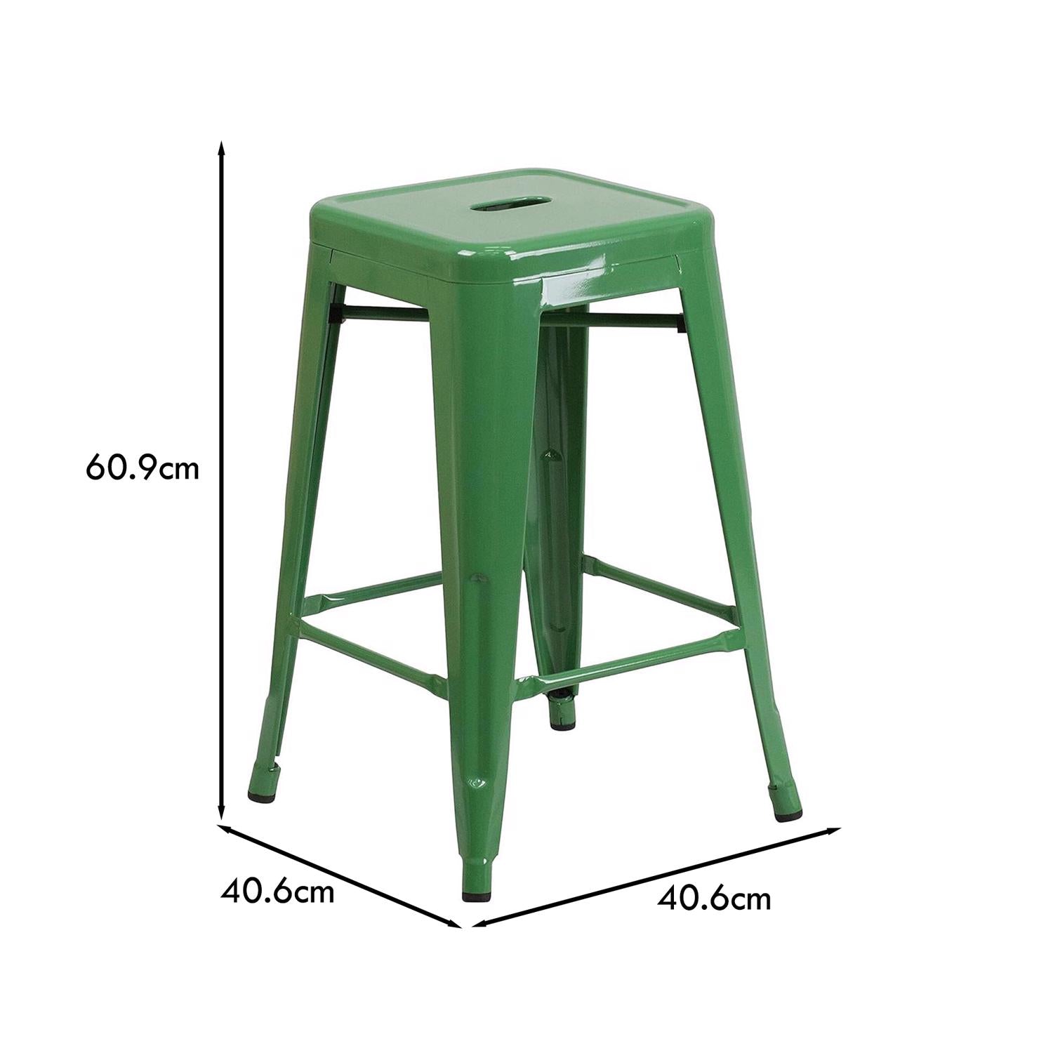 Lily 24 Industrial Style Bar Stool Green - Set of 4 - Modern Metal Counter Height