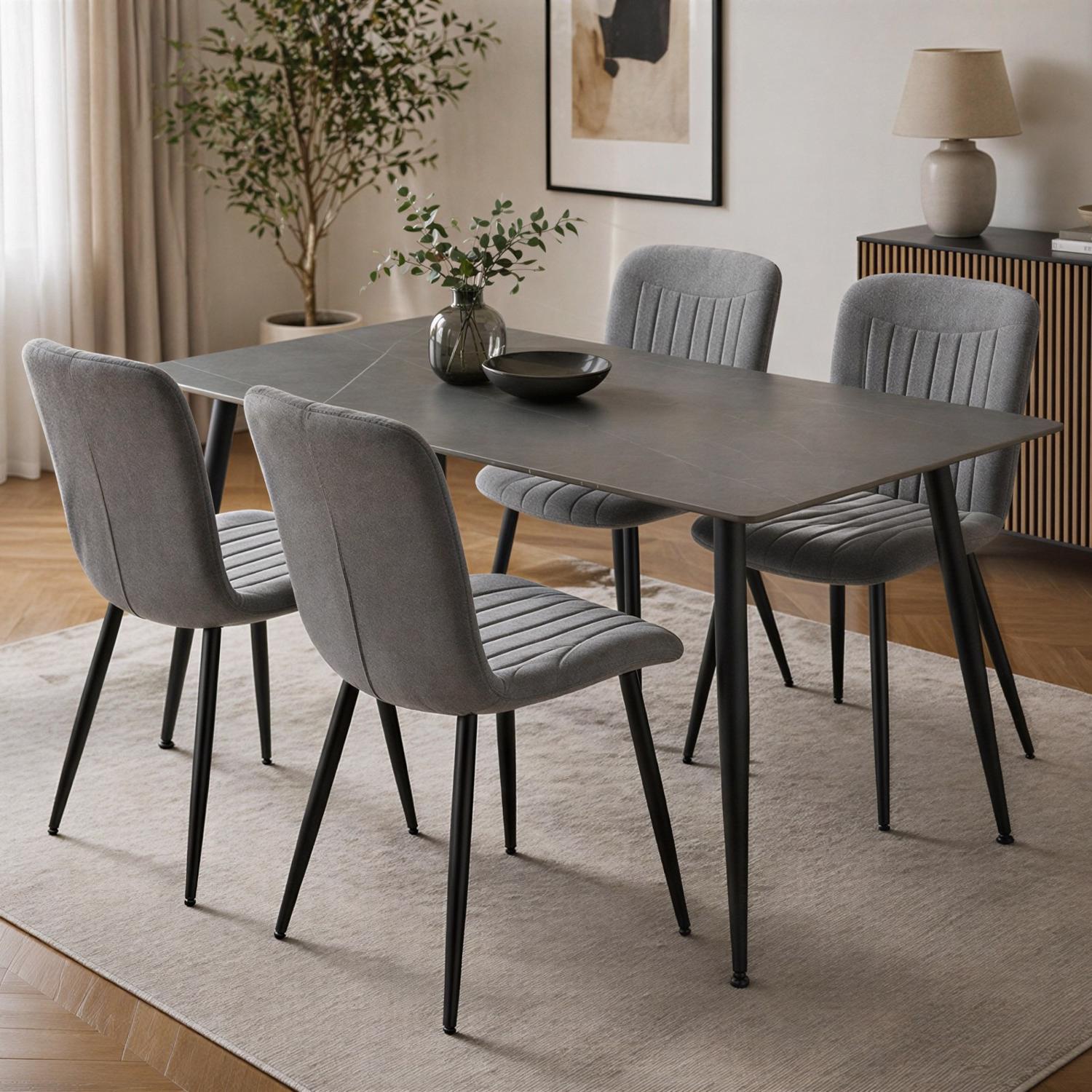Monaco Grey Sintered Stone Dining Table With 4 Grace Grey Chairs