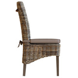 Maya Pair Of Handmade Kubu Rattan Grey Wash Dining Chair Dark Legs
