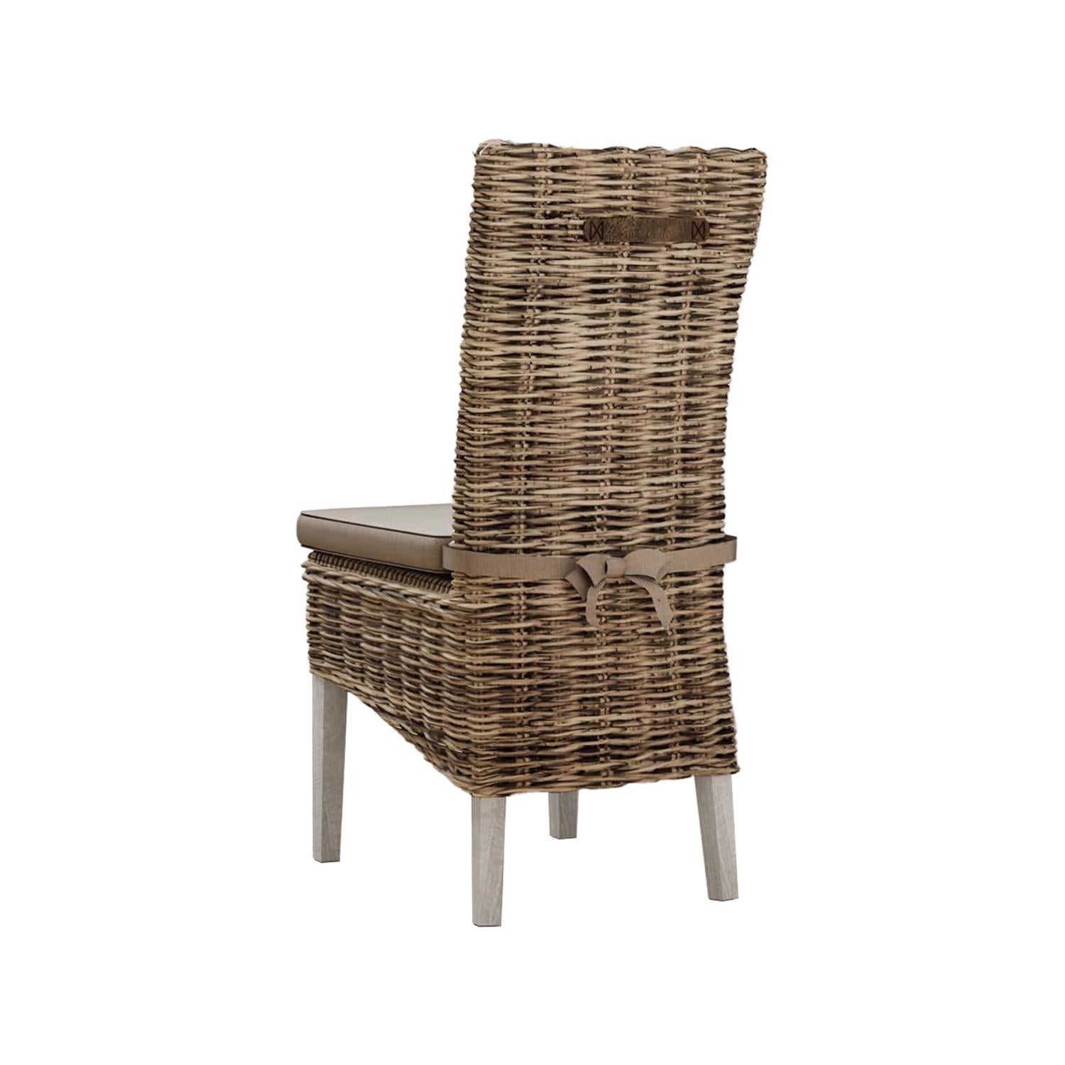 Maya Pair Of Handmade Kubu Rattan Grey Wash Dining Chair Light Legs