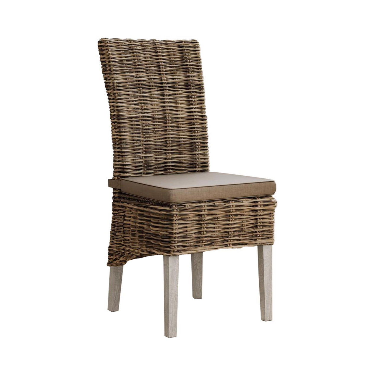 Maya Pair Of Handmade Kubu Rattan Grey Wash Dining Chair Light Legs