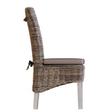 Maya Pair Of Handmade Kubu Rattan Grey Wash Dining Chair Light Legs
