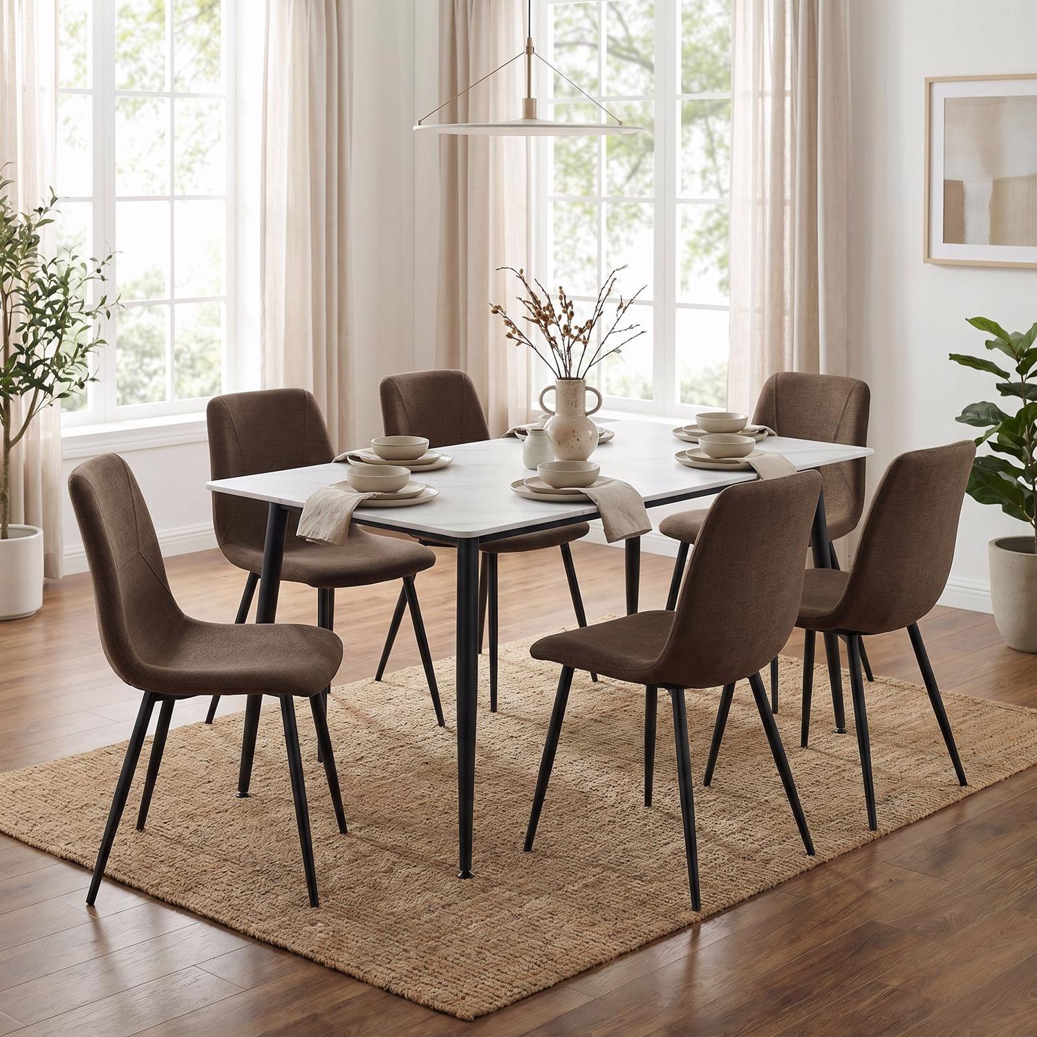 Monaco White Sintered Stone Dining Table With 6 Esme Dark Brown Chairs
