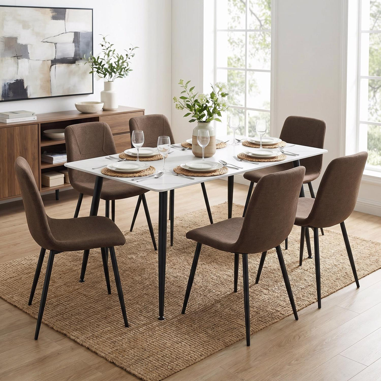 Monaco White Sintered Stone Dining Table With 6 Esme Dark Brown Chairs