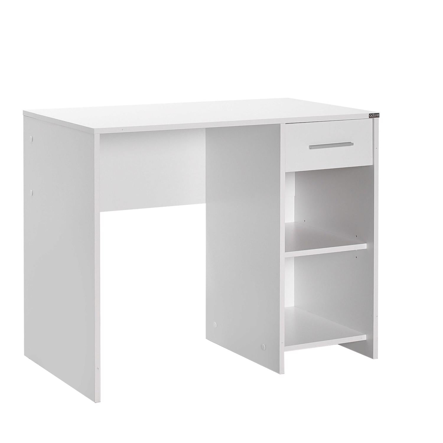 Adore Matt White Study Desk with Drawer & Shelves