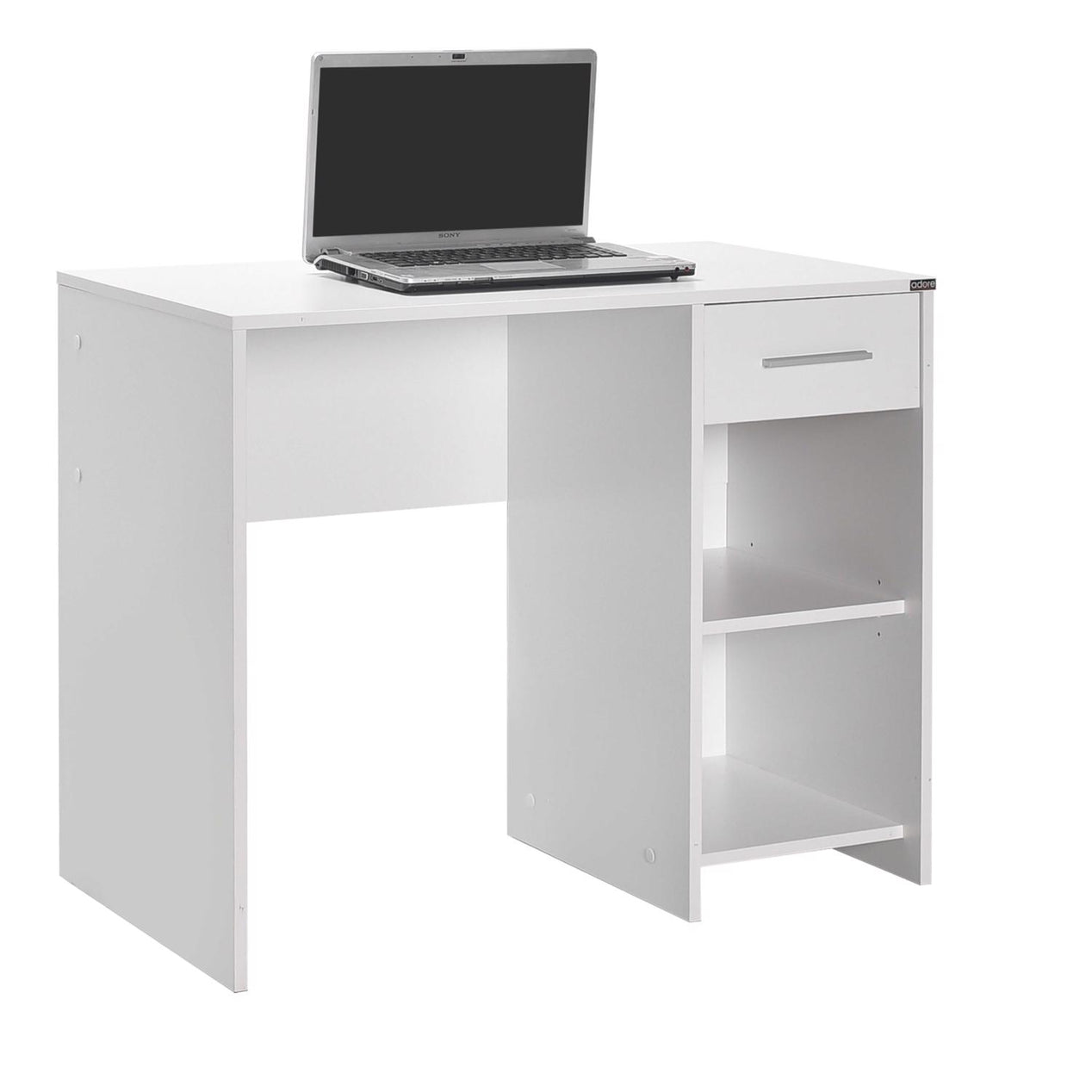 Adore Matt White Study Desk with Drawer & Shelves