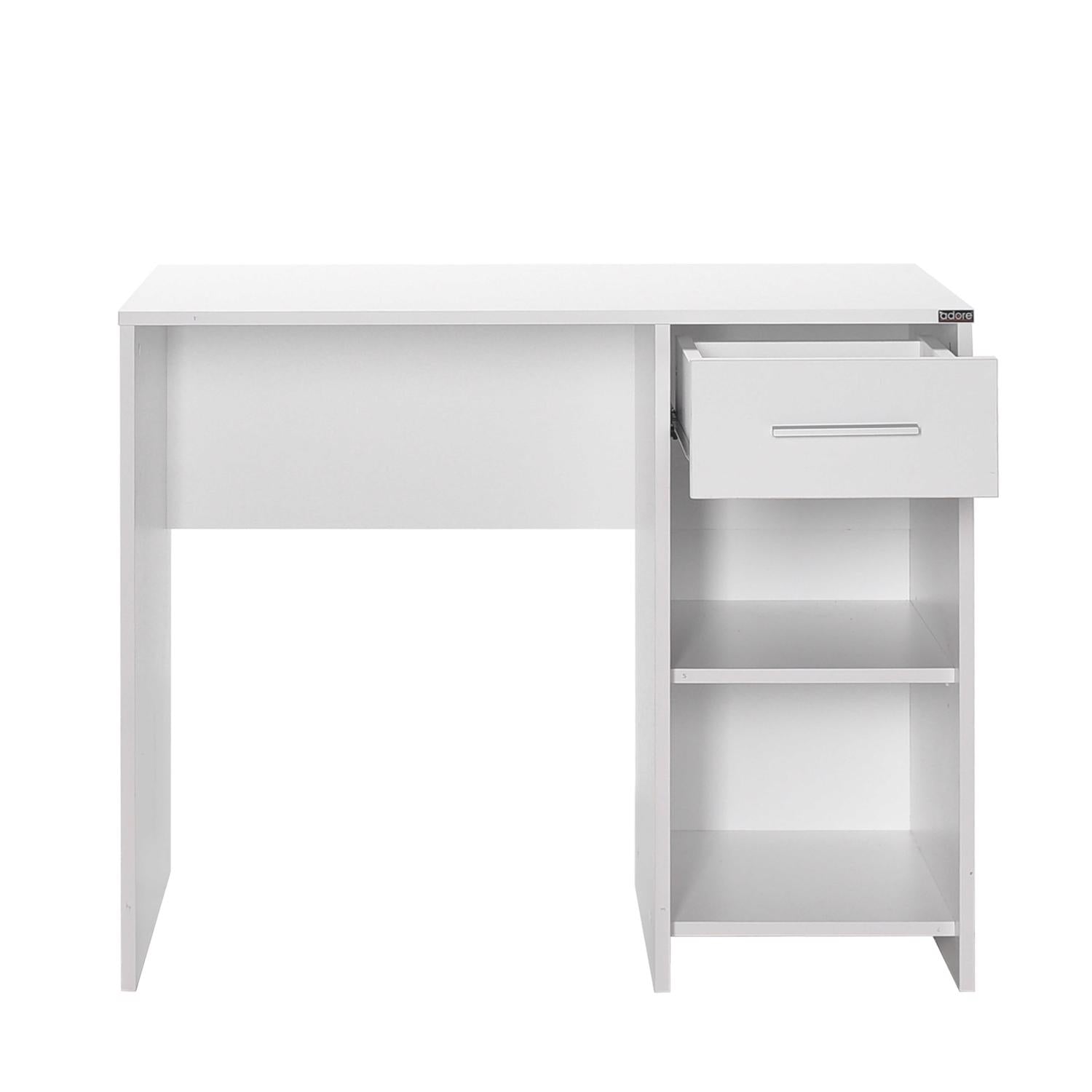 Adore Matt White Study Desk with Drawer & Shelves