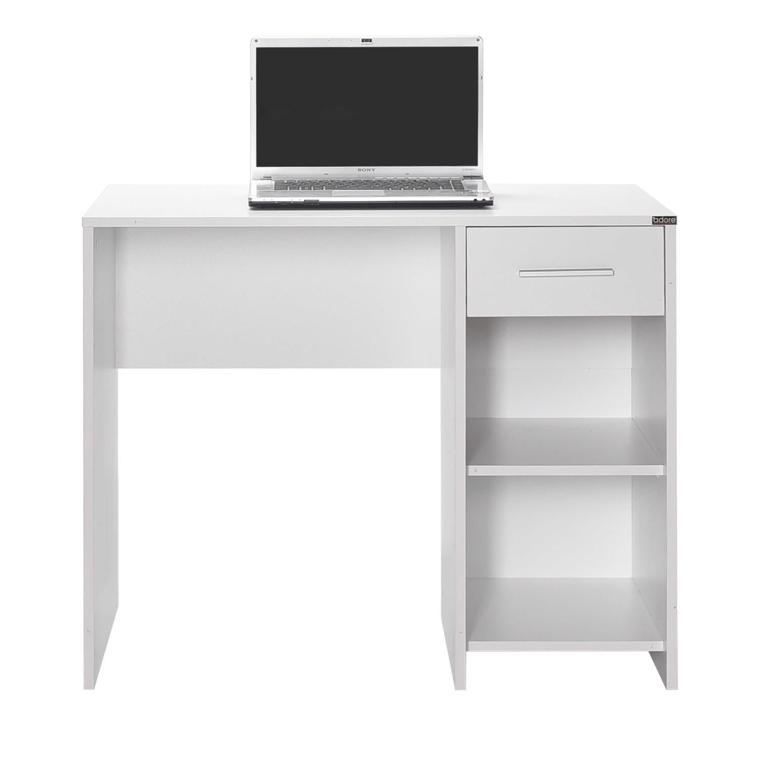 Adore Matt White Study Desk with Drawer & Shelves