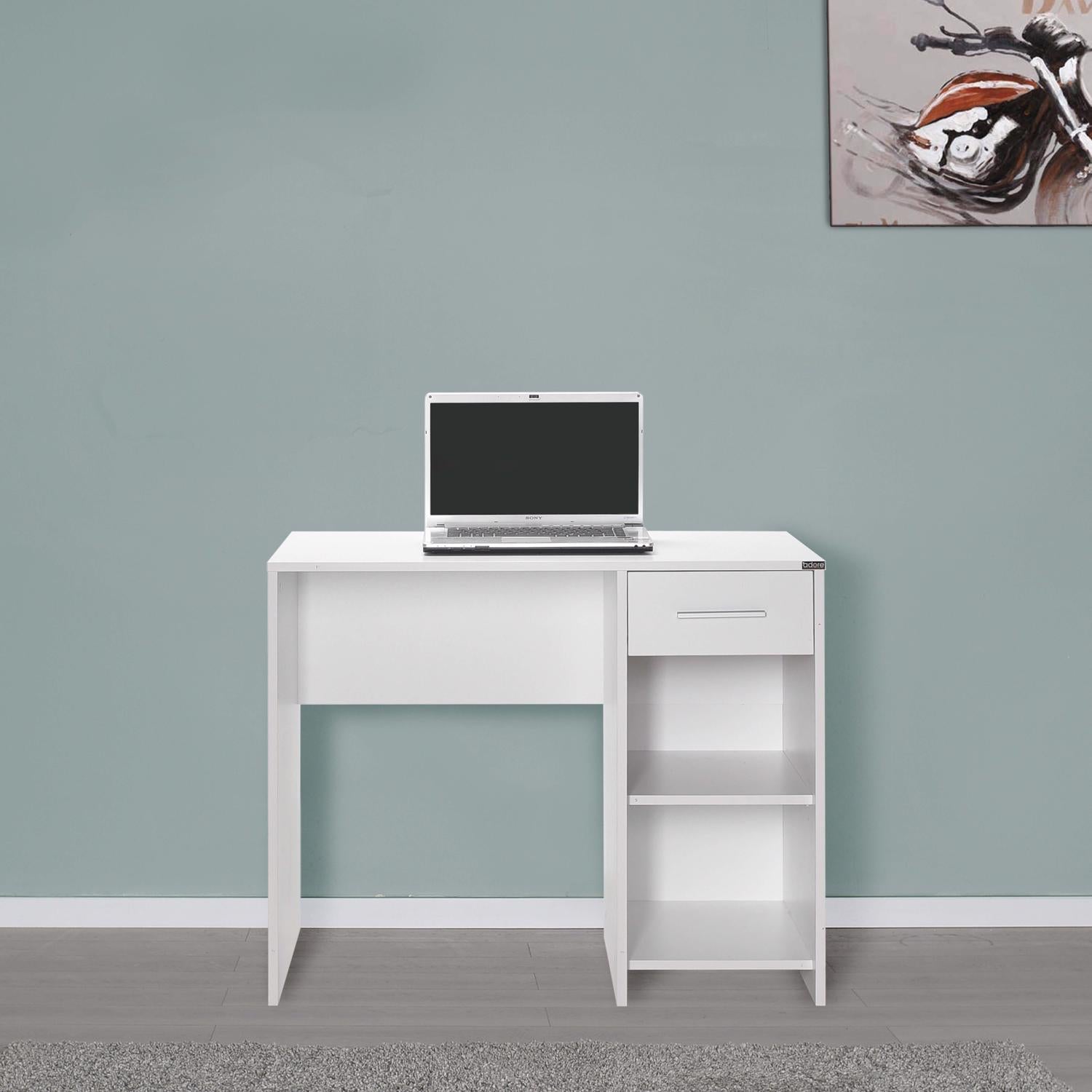 Adore Matt White Study Desk with Drawer & Shelves
