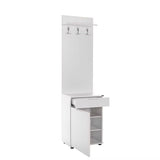 Adore White Hall Stand with Drawer, Hooks & Shoe Cupboard - Entryway Organiser