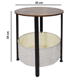 Industrial Design Side Table With Cream Fabric Storage Base