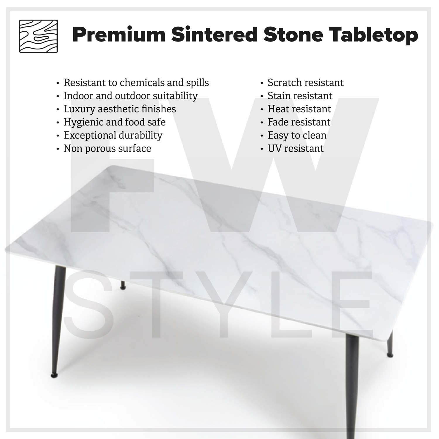 Monaco White Sintered Stone Dining Table With 4 Black Chenille Swivel Chairs