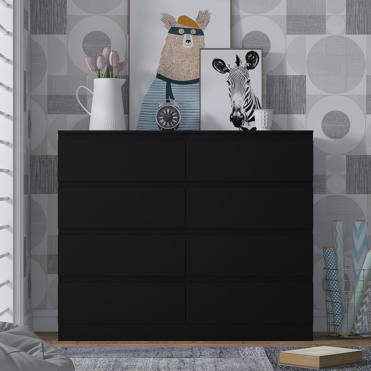 FWStyle Stora 8 Drawer Wide 4+4 Chest Of Drawers - Matt Black