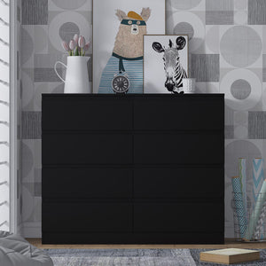 FWStyle Stora 8 Drawer Wide 4+4 Chest Of Drawers - Matt Black