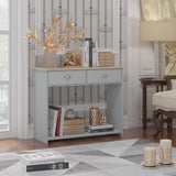 Westbury Farmhouse 2 Drawer Hallway Console Table - Matt Grey & Light Oak