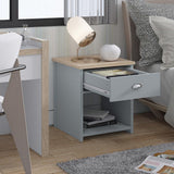Westbury Farmhouse 1 Drawer Bedside Cabinet - Matt Grey & Light Oak