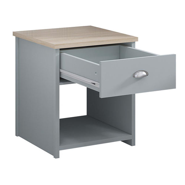 Westbury Farmhouse 1 Drawer Bedside Cabinet - Matt Grey & Light Oak
