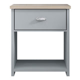 Westbury Farmhouse 1 Drawer Bedside Cabinet - Matt Grey & Light Oak