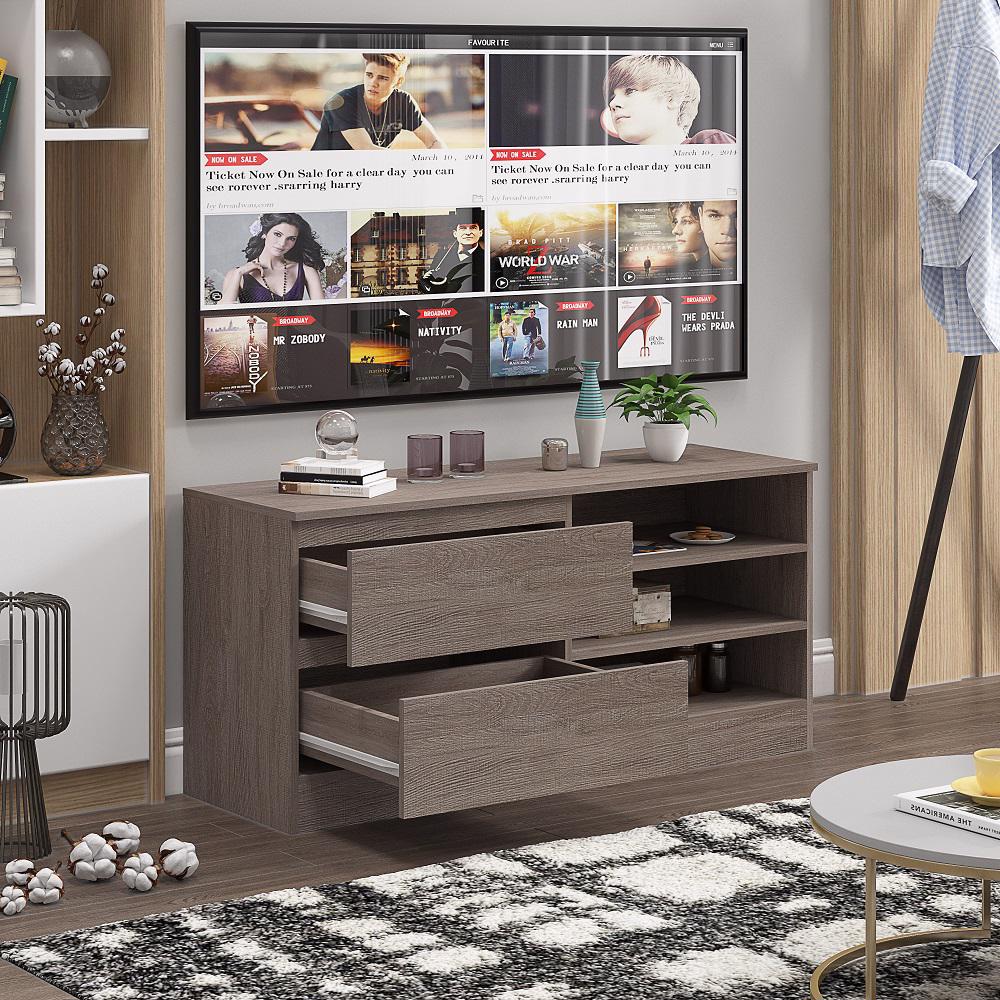 FWStyle Stora 2 Drawer Entertainment Unit With Storage - For up to 50 inch TV - Rustic Oak