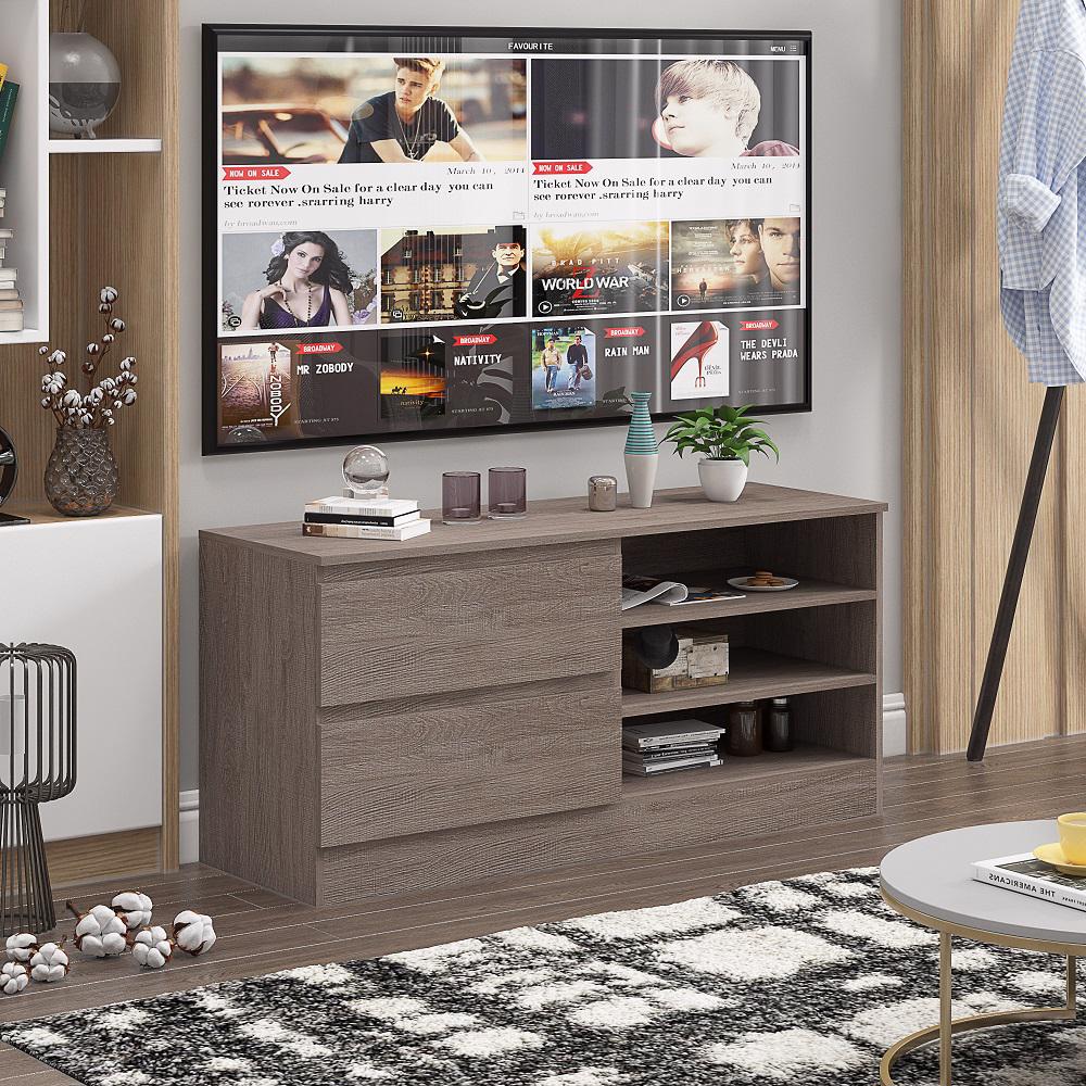 FWStyle Stora 2 Drawer Entertainment Unit With Storage - For up to 50 inch TV - Rustic Oak