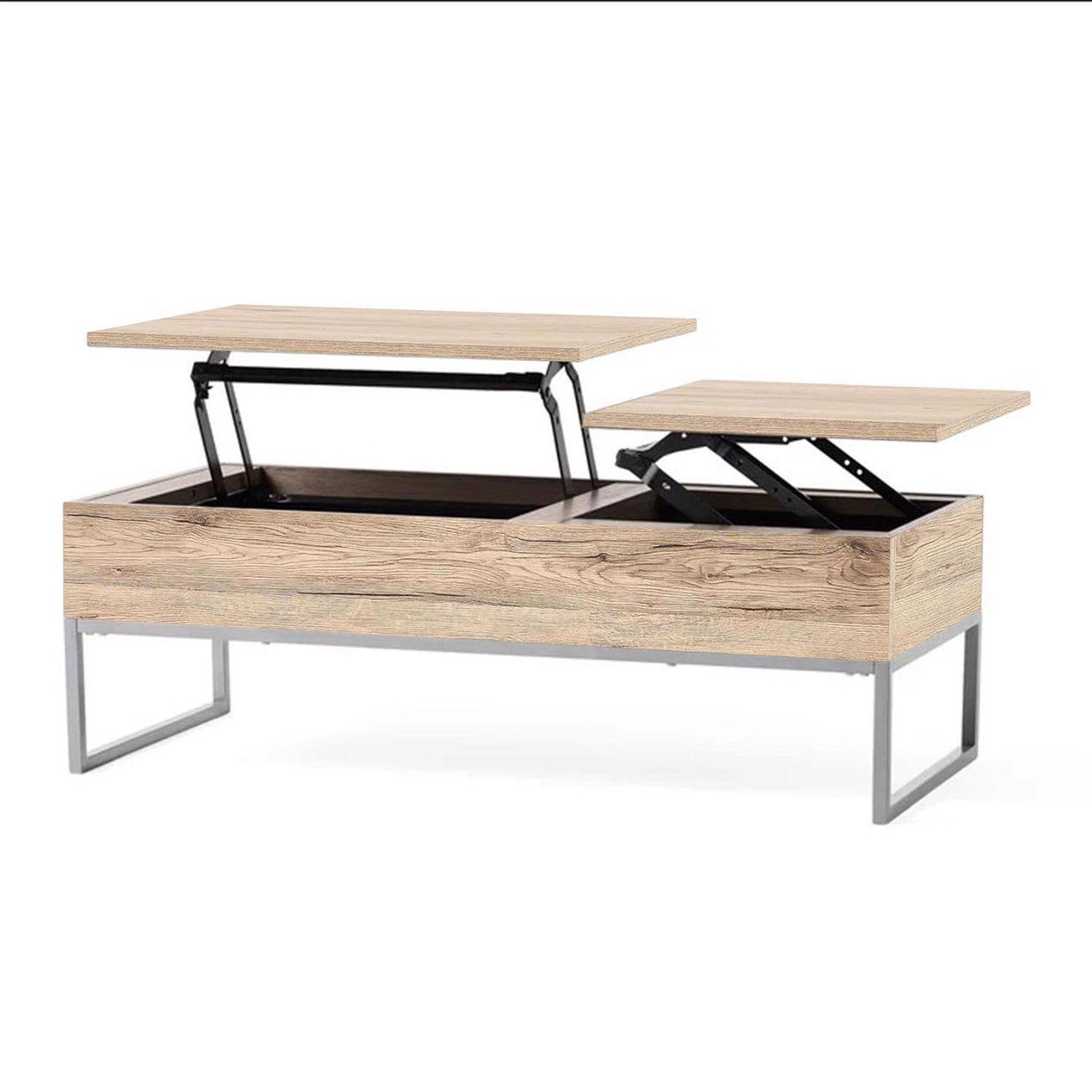 Lift Up Storage Coffee Table Light Oak / Silver