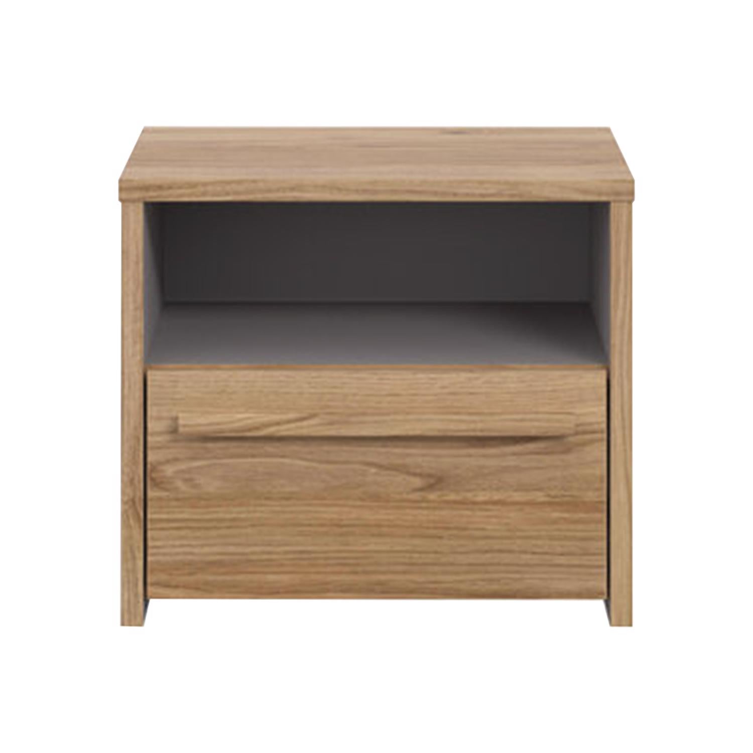 Matt Grey Oak Bedside 1 Drawer With Open Shelf