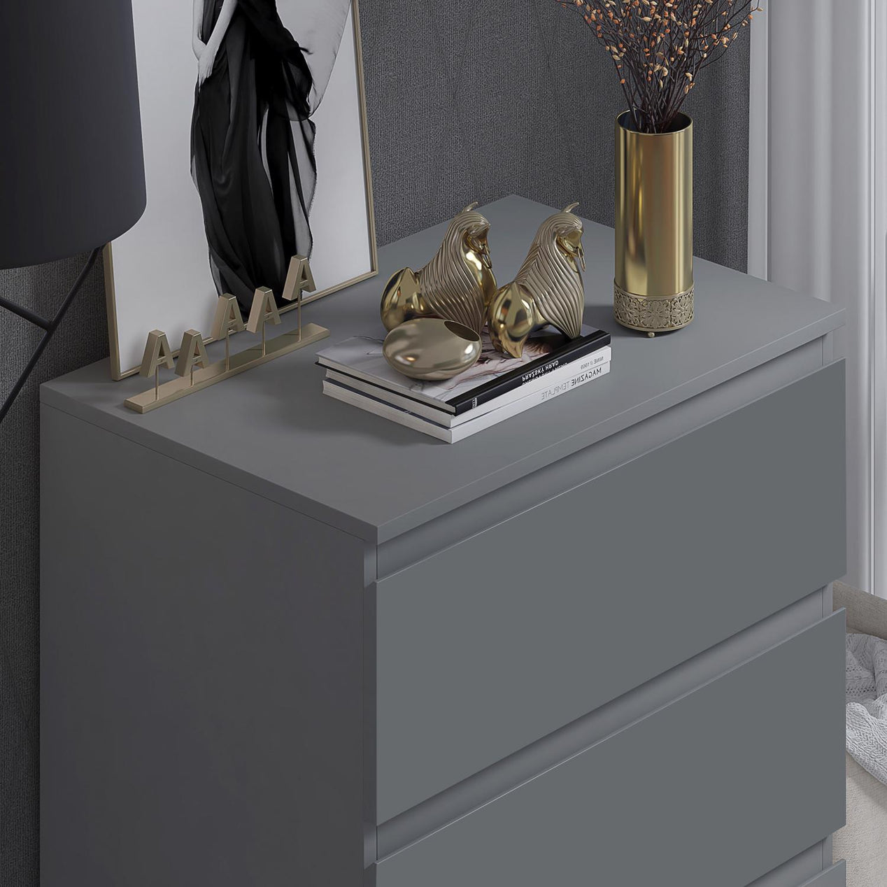 FWStyle Stora 3 Drawer Chest of Drawers - Matt Dark Grey