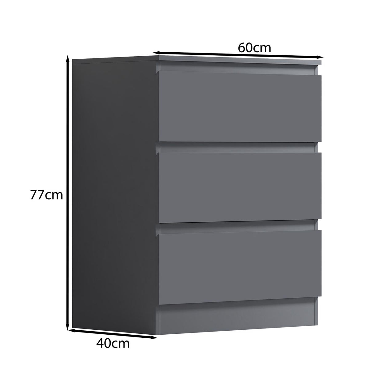 FWStyle Stora 3 Drawer Chest of Drawers - Matt Dark Grey