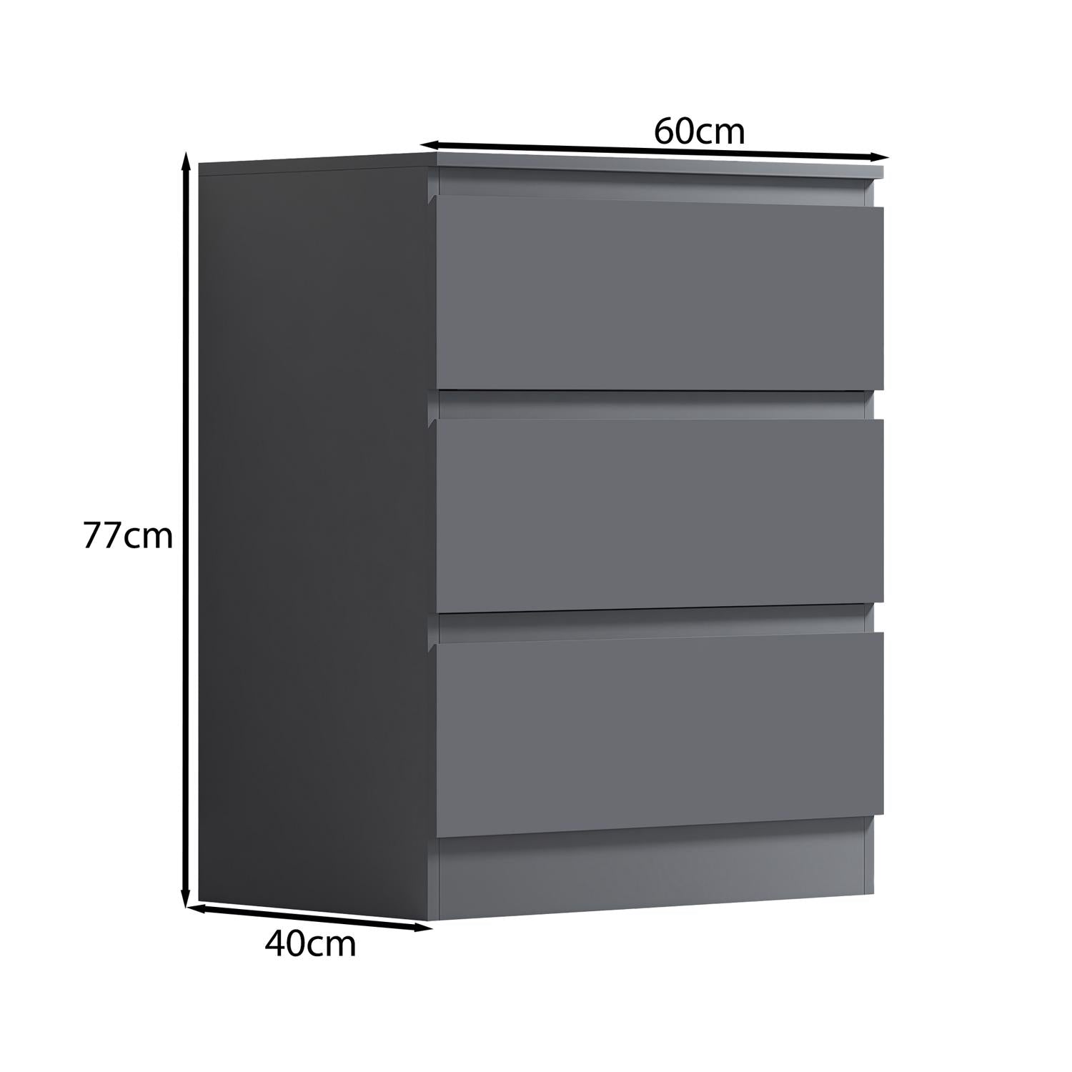 FWStyle Stora 3 Drawer Chest of Drawers - Matt Dark Grey