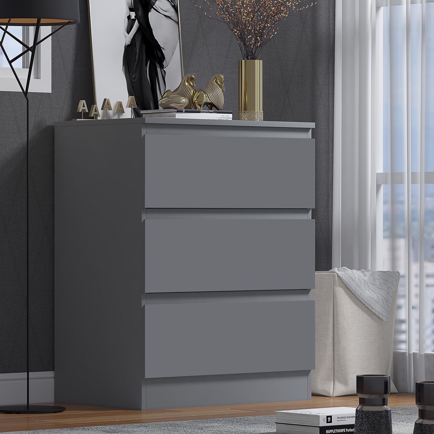 FWStyle Stora 3 Drawer Chest of Drawers - Matt Dark Grey