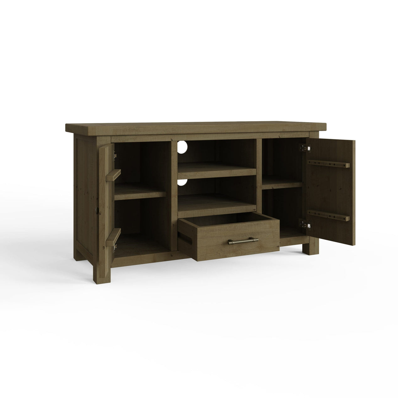 Saltash Large TV Unit 2 Door 1 Drawer - Solid Reclaimed Natural Pine