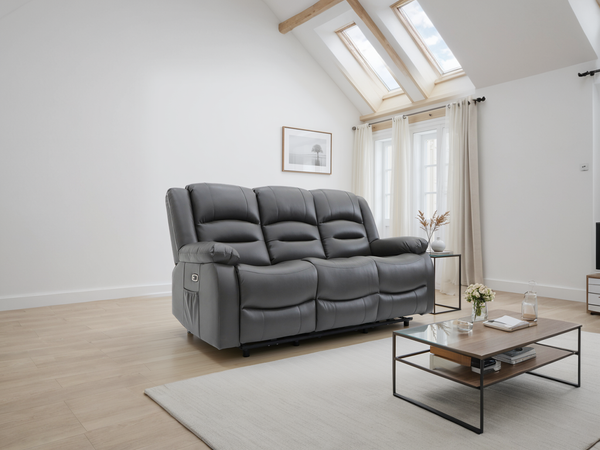 Alva Electric Recliner Sofa Grey 3 Seater