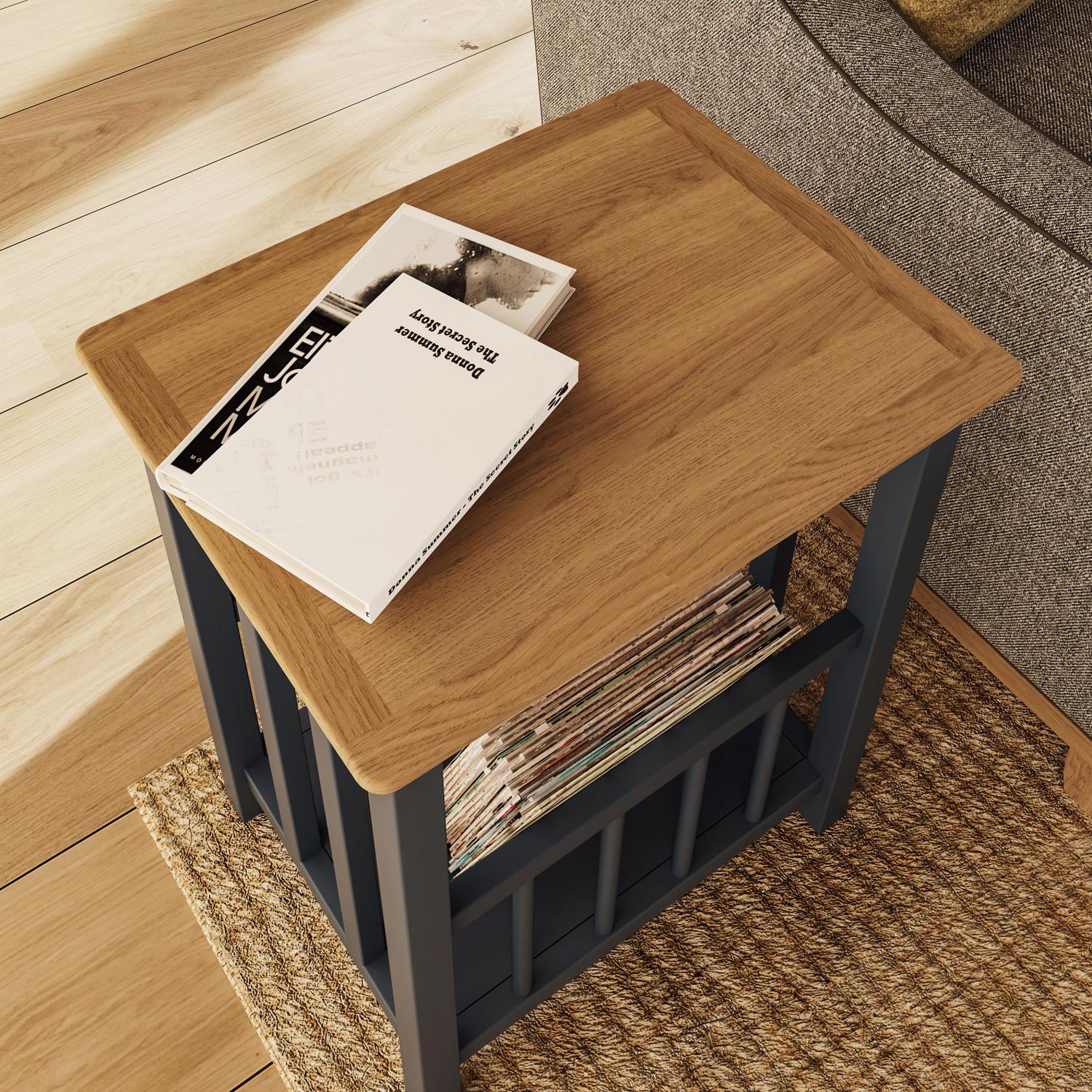 Taberno Oak Magazine Rack Turntable Stand Graphite Blue