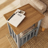Taberno Oak Magazine Rack Turntable Stand Dove Grey
