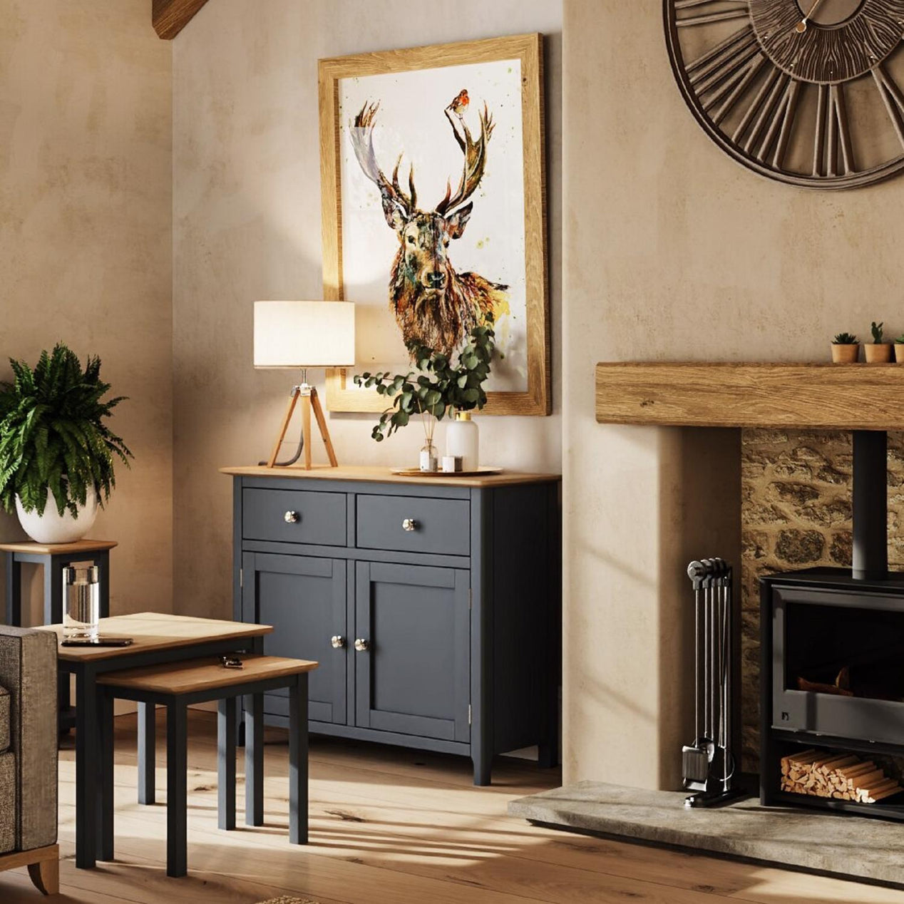 Taberno Oak 2 Door 2 Drawer Sideboard Graphite Blue