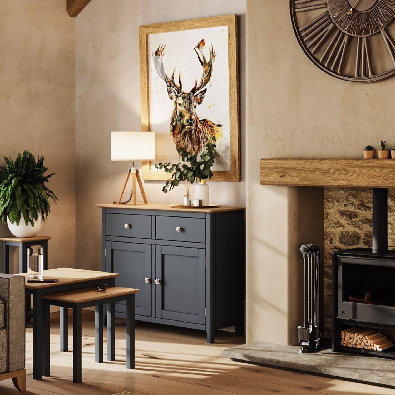 Taberno Oak 2 Door 2 Drawer Sideboard Graphite Blue