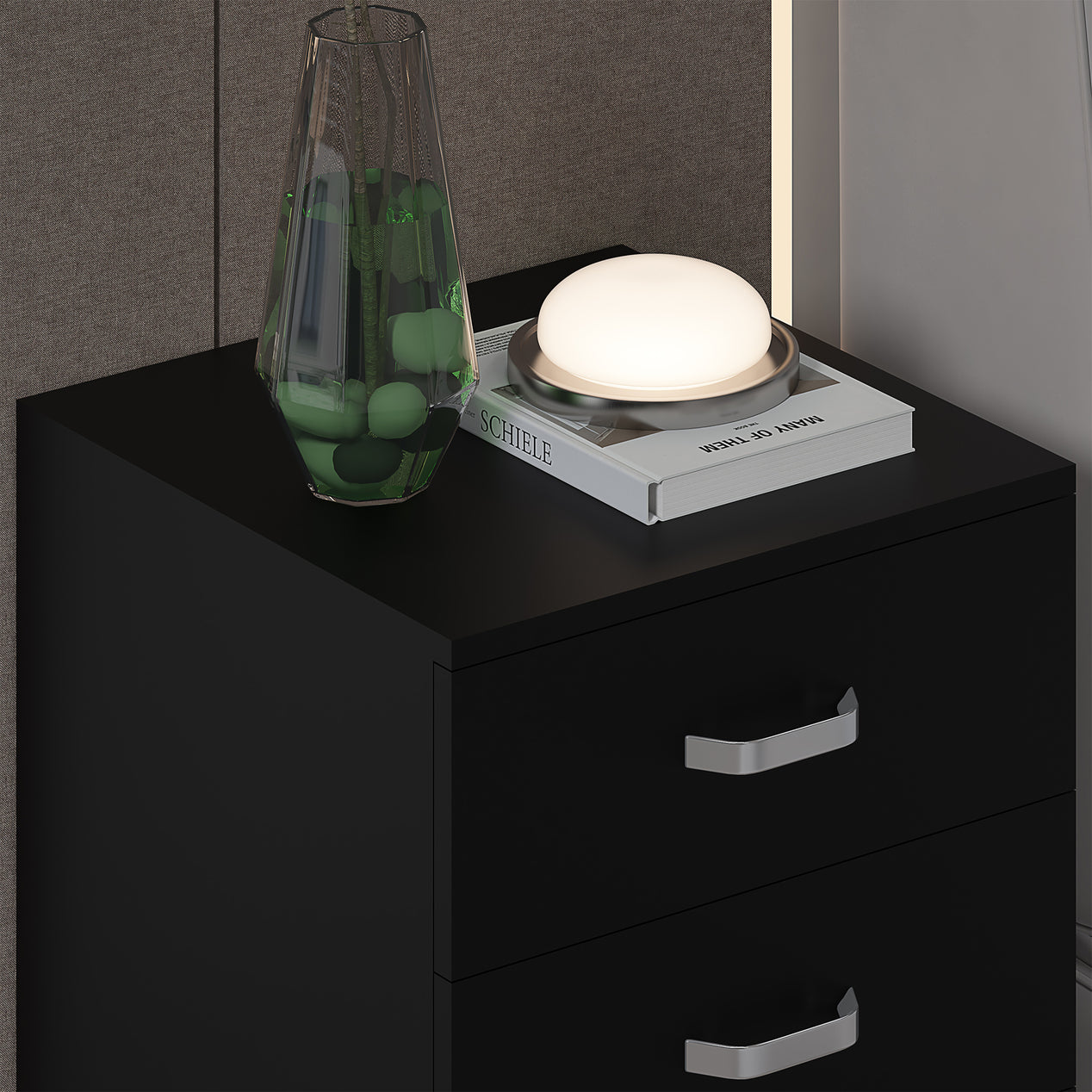 FWStyle Tunis 3 Drawer Bedside Chest Matt Black