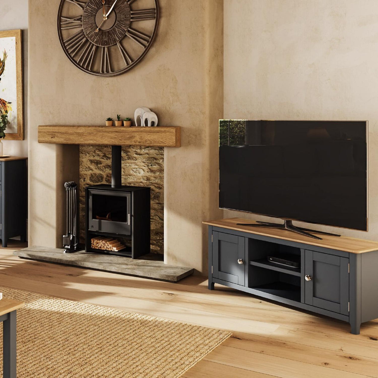 Taberno Oak 2 Door TV Unit Graphite Blue