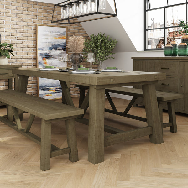 Saltash 2m Fixed Top Dining Table - Solid Reclaimed Natural Pine