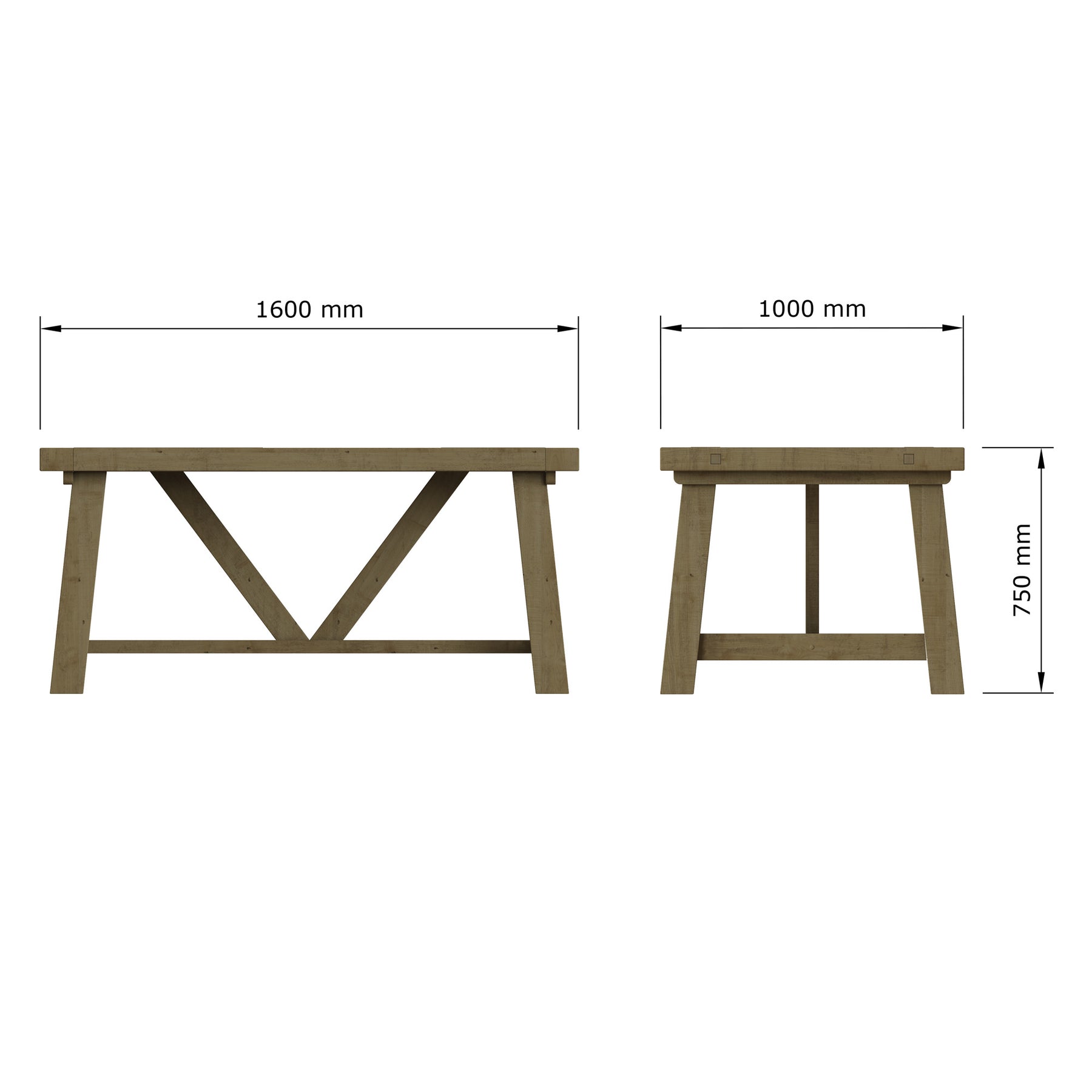 Saltash 1.6m Fixed Top Dining Table - Solid Reclaimed Natural Pine