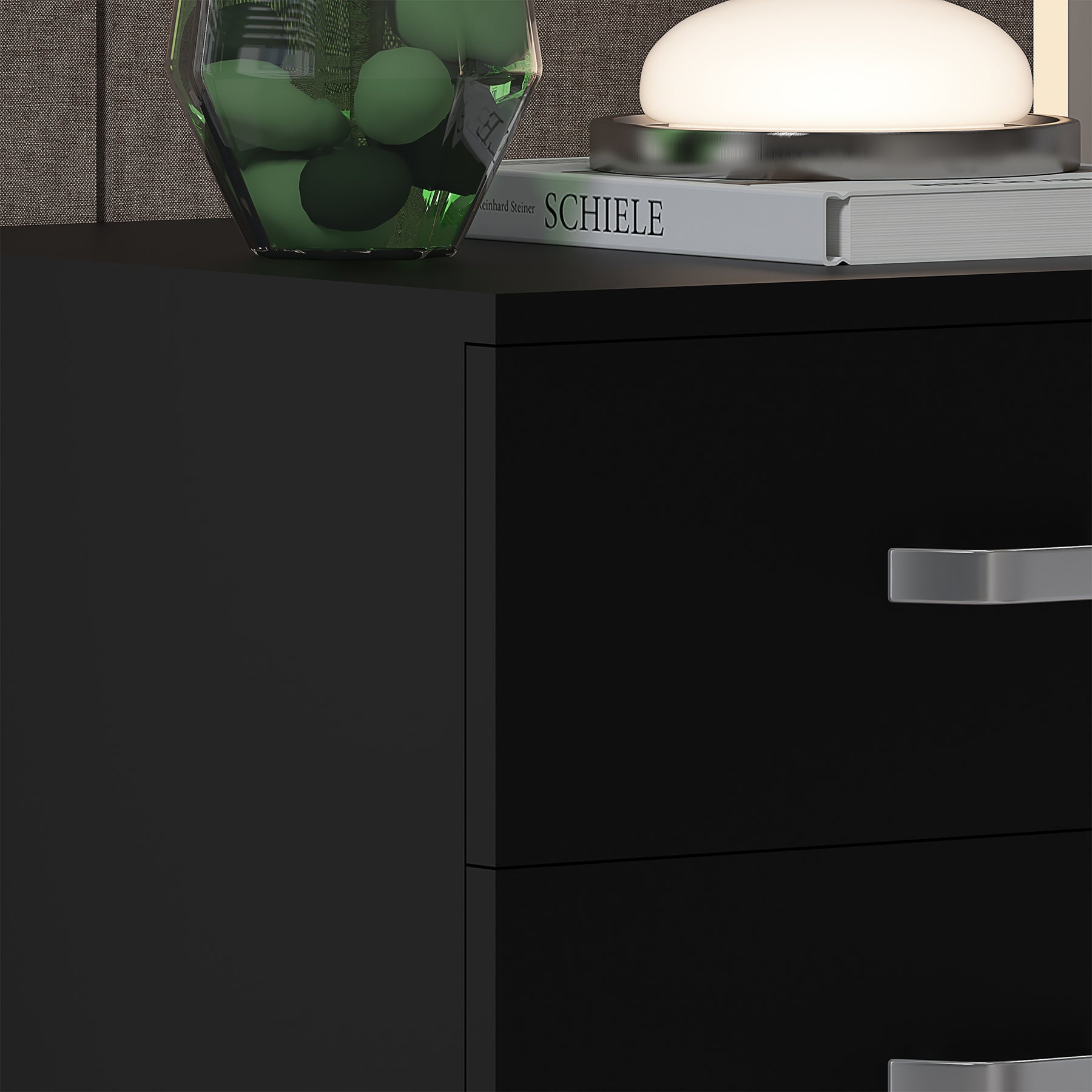 FWStyle Tunis 3 Drawer Bedside Chest Matt Black