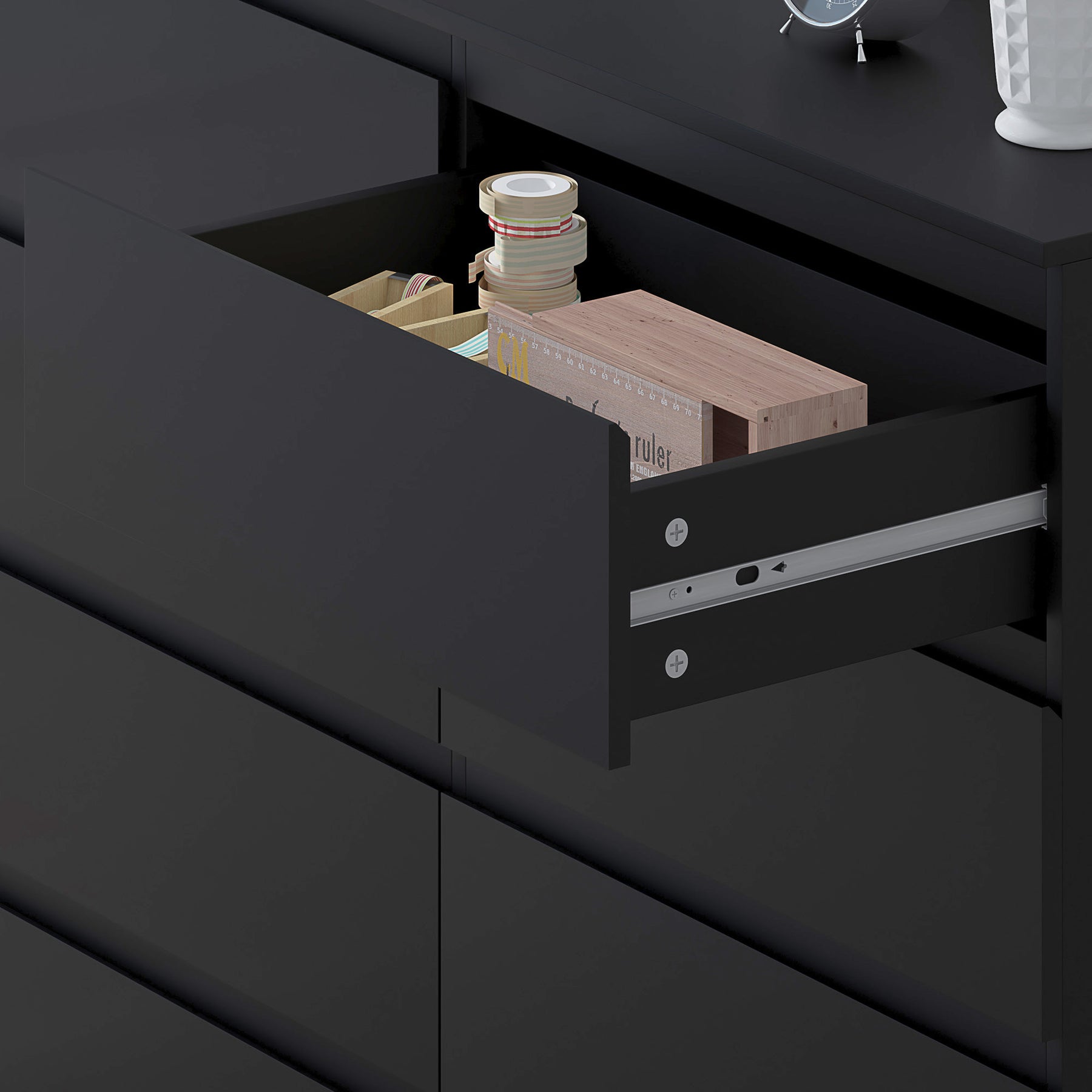 FWStyle Stora 8 Drawer Wide 4+4 Chest Of Drawers - Matt Black