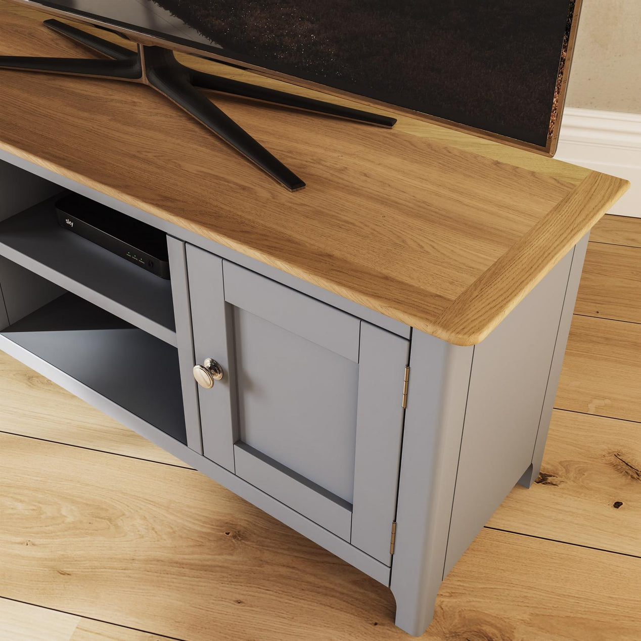 Taberno Oak 2 Door TV Unit Dove Grey