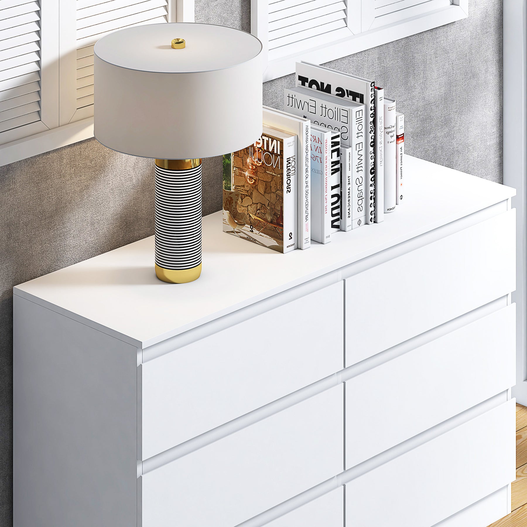 FWStyle Stora 6 Drawer Wide 3+3 Chest Of Drawers - Matt White