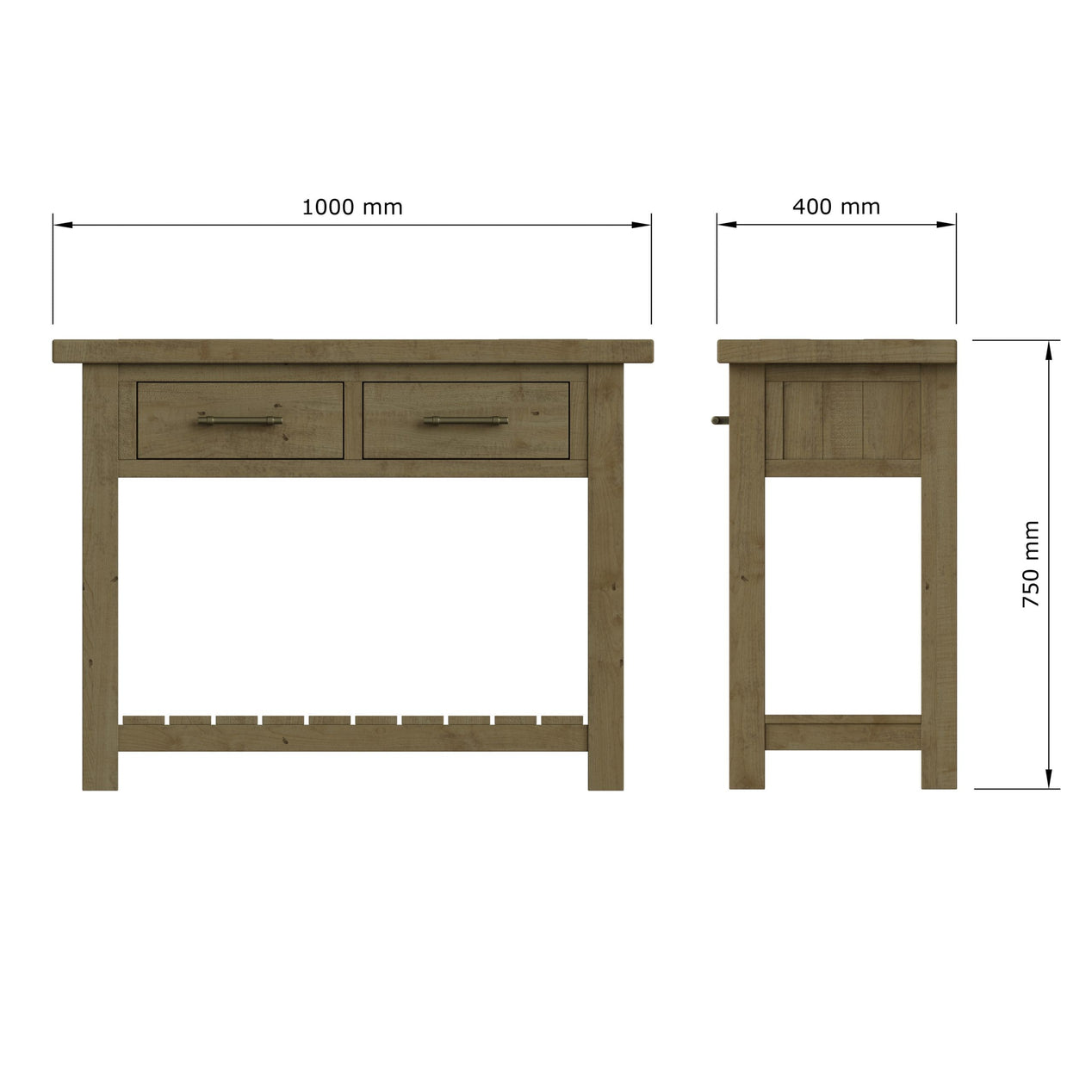 Saltash 2 Drawer Console Table - Solid Reclaimed Natural Pine