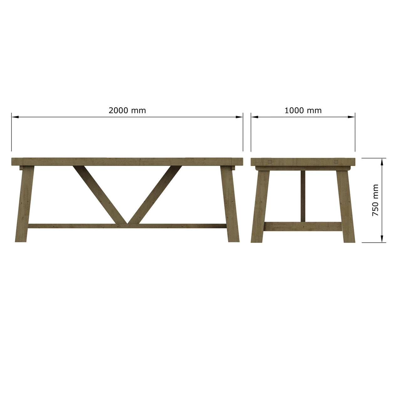 Saltash 2m Fixed Top Dining Table - Solid Reclaimed Natural Pine