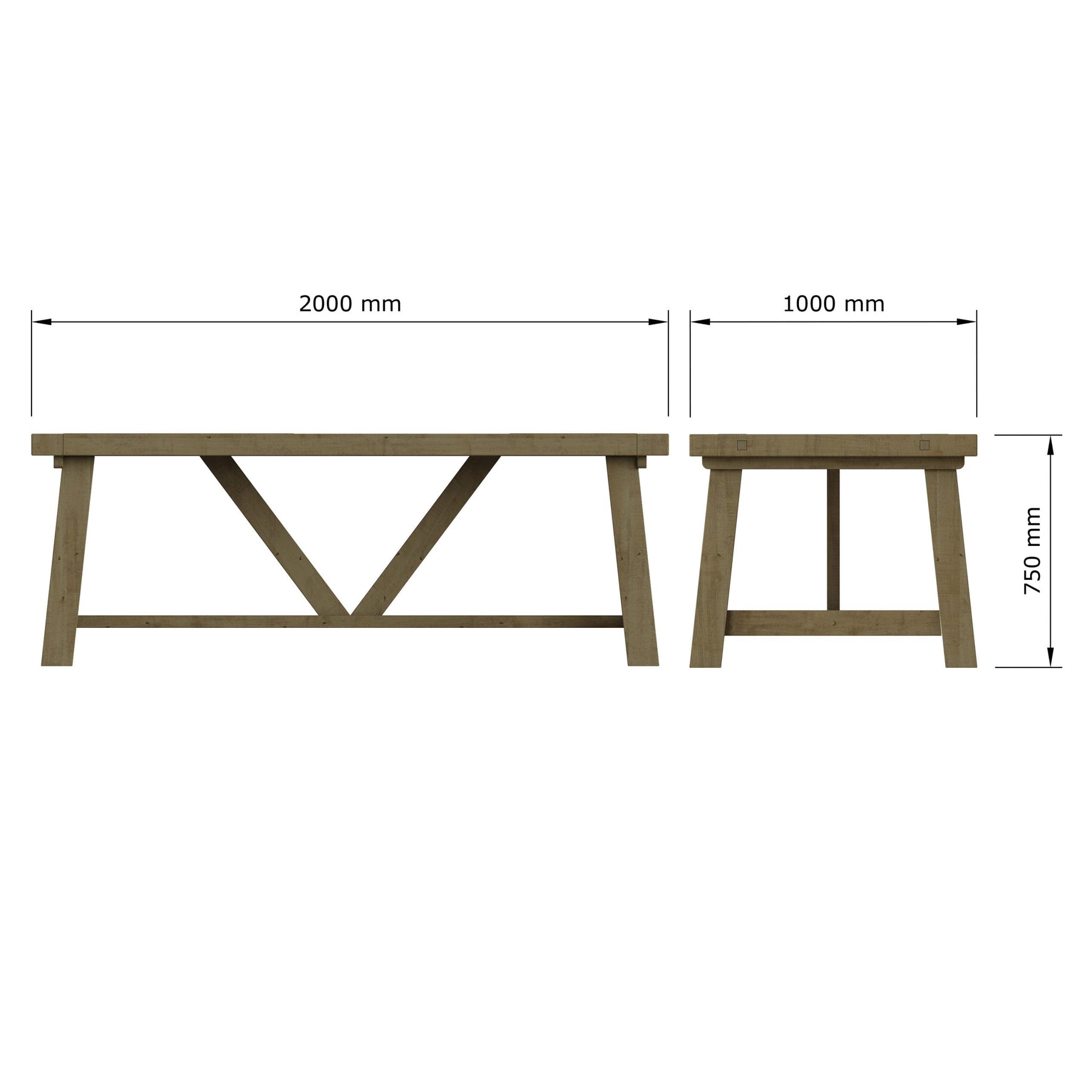 Saltash 2m Fixed Top Dining Table - Solid Reclaimed Natural Pine